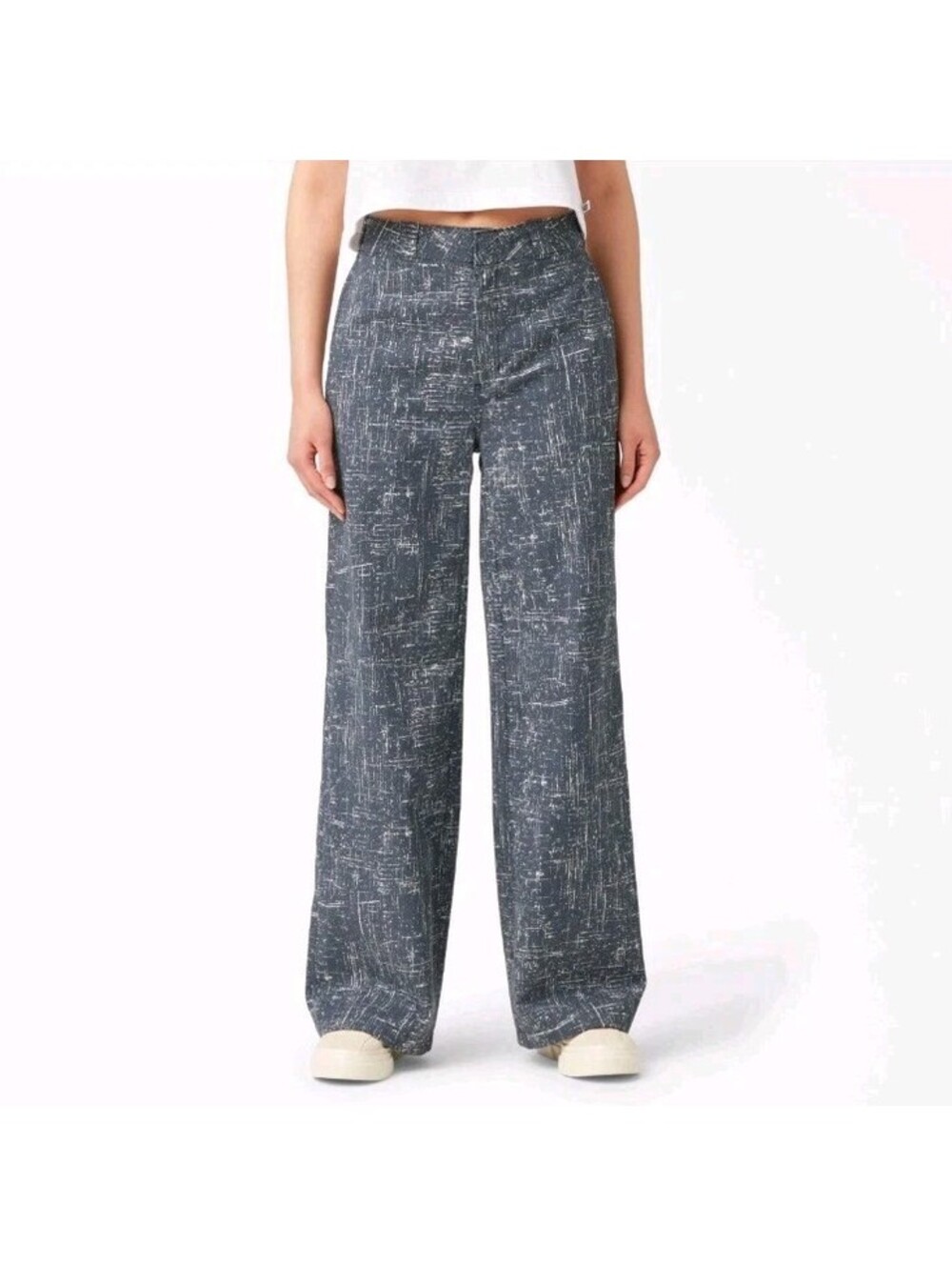 Dickies Women's Sz 2 Regular Fit Wide Leg Work Pants Navy Abstract Crosshatch